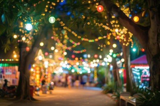 Blurred image of Night Festival in garden with bokeh for background