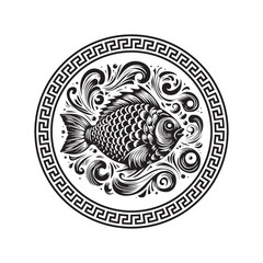 Fish Logo Design with circular design around it isolated on white background