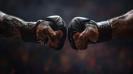 Foto op Plexiglas Pre-Combat Ritual: MMA Sparring Partners Share a Gesture of Mutual Respect with Glove Touching. © Khanom