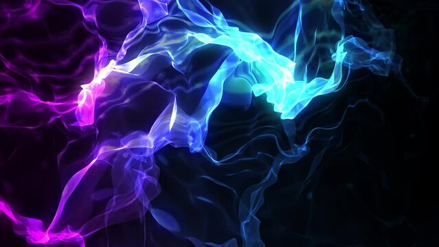 Blue-purple glowing abstract colored particle smoke in retro style. Backdrop. 4к.