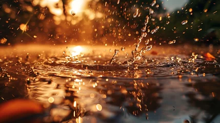 Fotobehang Tranquil Ripples: Raindrops Splashing on a Calm Pond in Captivating Serenity  © Huzaifa