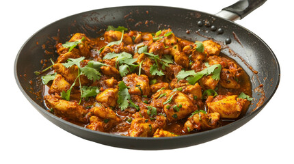 chicken karahi in non stick pan on transparent background