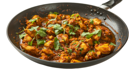 chicken karahi in non stick pan on transparent background