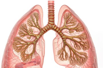 Detailed 3D Illustration of Human Lungs Anatomy on White Background for Medical and Educational Purposes
