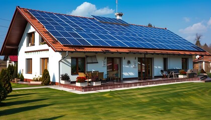 Naklejka premium Sustainable Living, Harnessing Solar Energy with Rooftop Panels