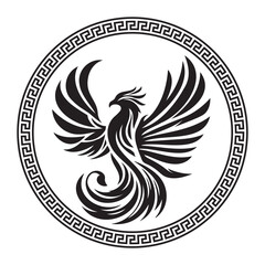 Circular design with Phoenix sketch art for stamps, logos, tattoos, and printing