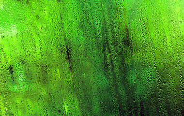 wet green glass. condensation on the glass