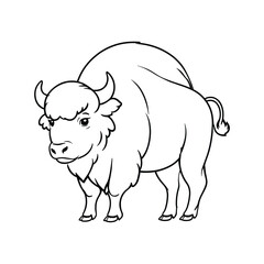 Naklejka premium Strong American Bison, Buffalo Line art Illustration, Black and white Illustration 