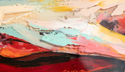 A fragment of the oil painting art. Art was painted with a palette knife and oil paints on round plywood.