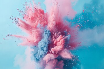 Blue and pink colored powder exploding in a vibrant display of color and movement