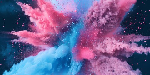 A mixture of blue and pink substances hangs in the atmosphere, creating a unique and colorful sight