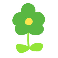 子どもがクレヨンで描いたような手書き風の可愛い緑の花