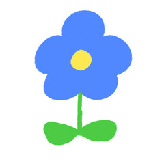 子どもがクレヨンで描いたような手書き風の可愛い青い花