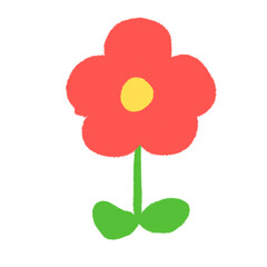 子どもがクレヨンで描いたような手書き風の可愛い赤い花