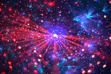 Obraz premium Colorful fireworks bursting in the dark night sky, creating a stunning visual display of lights and patterns