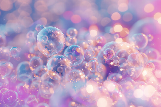 close up horizontal image of pink shiny bubbles abstract background Generative AI