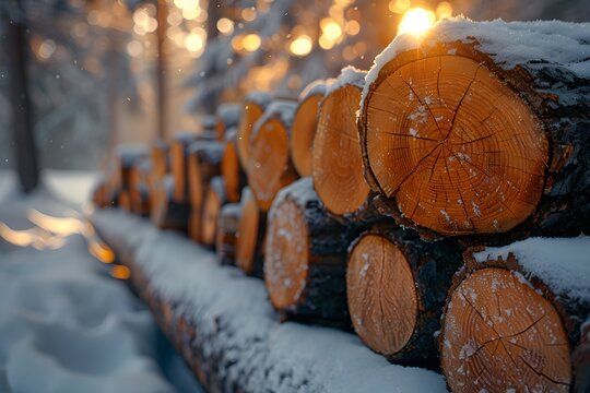 Pile of Logs on Snow-Covered Ground