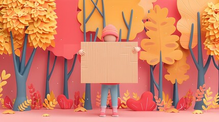 Woman Holding Paper Cutout Board in Forest