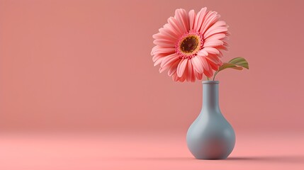 Pink Gerbera Flower in a Ceramic Vase