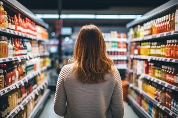 rear view of a young woman in a store choosing goods Generative AI