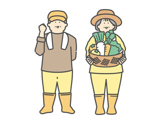 野菜を収穫した高齢夫婦　農家　イラスト
