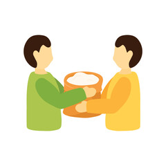 Man giving zakat or charity to others flat vector cartoon illustration