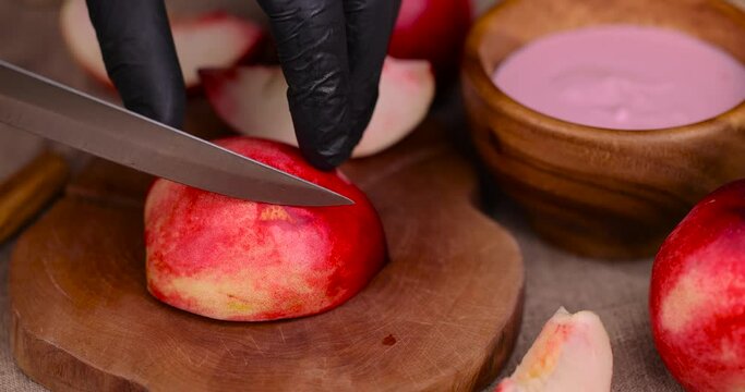 preparation of nectarine yogurt using fresh ripe nectarines, yogurt with flavor and pieces of nectarines