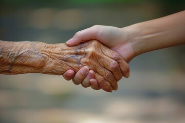 Young Hand Holding Elderly in a Gesture of Care