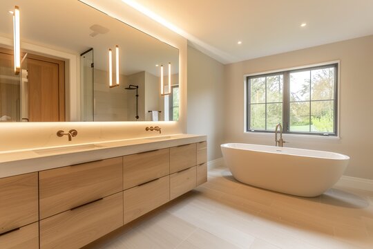 Modern Bathroom Design with Wood and LED Lighting