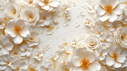 white and gold flowers wedding invitation background. genertive ai  