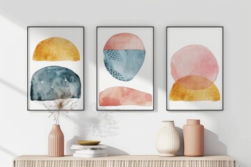 Abstract colorful boho japandi watercolor shapes set. A set of vibrant abstract watercolor shapes in various forms and colors, perfect for backgrounds or design elements