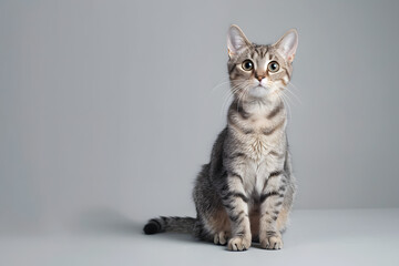Studio Portrait of Grey and White Striped Cat, Generative Ai image