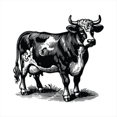 Farm cow head sketch hand drawn line art engraving Vector illustration