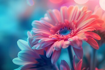 A close up view capturing a vibrant pink flower with softly blurred lights in the background