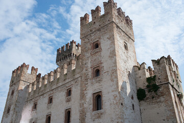 Fototapeta na wymiar Facade of castle at Sirmione from below. Italy