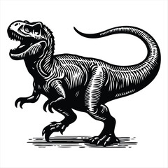 Hand Drawn of Black and White of Roaring T-Rex Illustration