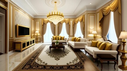 Obraz na płótnie Canvas interior of a luxury living room, royal room interior with carpet
