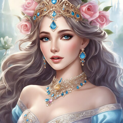 Fototapeta premium Fairy tale princess fantasy art drawing. 