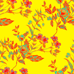 Obraz na płótnie Canvas Watercolor seamless pattern with garden flowers. Vintage spring or summer floral pattern. Flower seamless pattern. Botanical art. Wedding floral set. Watercolor botanical design. 