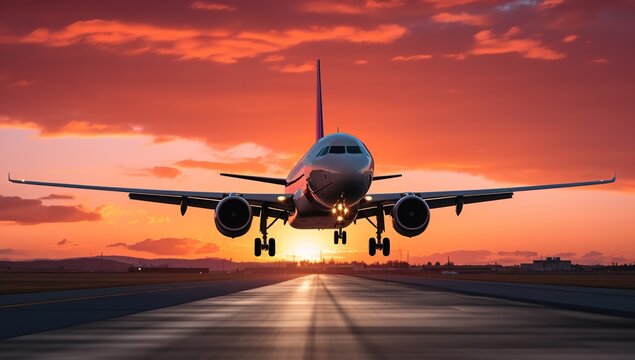 Realistic Photo of an Airplane Taking Off from Airport Runway: Aviation and Travel Concept

