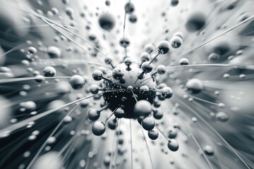 Black and white image gray particle technology 3d rendering concept science or scientific molecule atomic fragmentation technology futuristics background modern beautiful