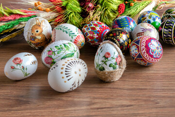 Easter. Colorful Easter eggs and Easter palm