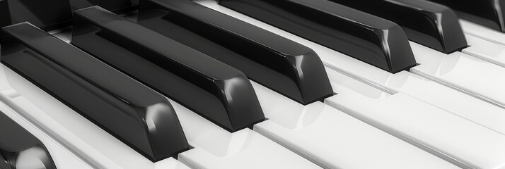 Detailed monochrome close up of a black and white piano keyboard for enhanced search relevance