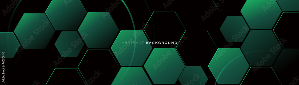 Poster abstract green hexagon texture background. futuristic digital hi-technology banner. modern minimal t