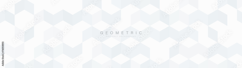Poster Abstract white 3d hexagon pattern background. Modern minimal trendy shiny monochrome honeycomb pattern. Vector illustration