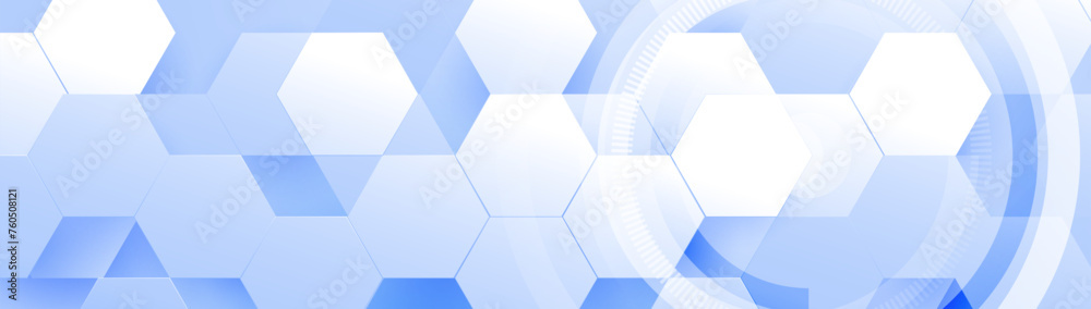 Poster abstract white and blue hexagon texture background. futuristic digital hi-technology banner. modern 