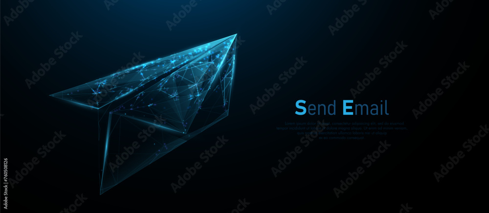 Poster mail envelopes with paper airplane. mail icon, email sign lines, and triangles, point connecting net