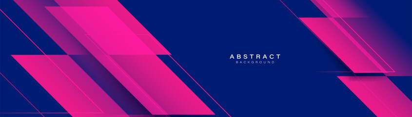 Abstract magenta geometric diagonal shape on a blue background. Futuristic digital high-technology banner. Vector illustration - obrazy, fototapety, plakaty