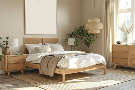 Modern decoration style bedroom model room. AI technology generated image