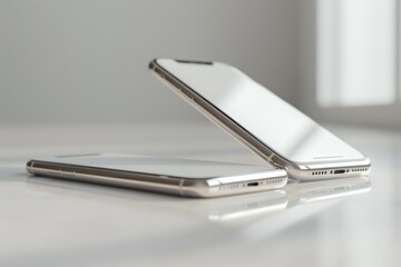 two modern phones on neutral background